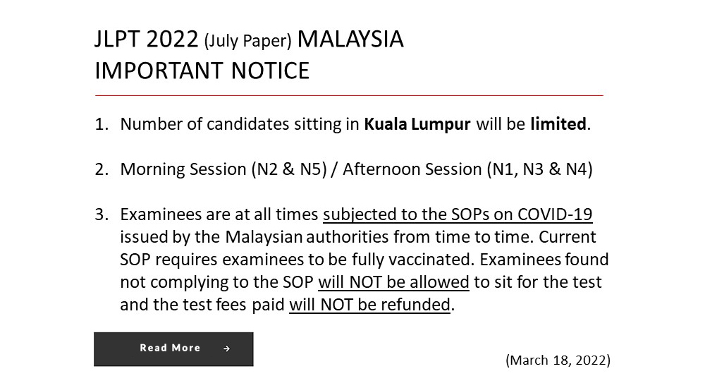 JLPT 2022 Important Notice