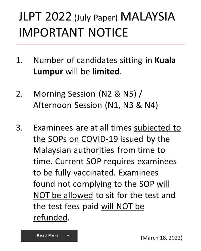 JLPT 2022 Important Notice